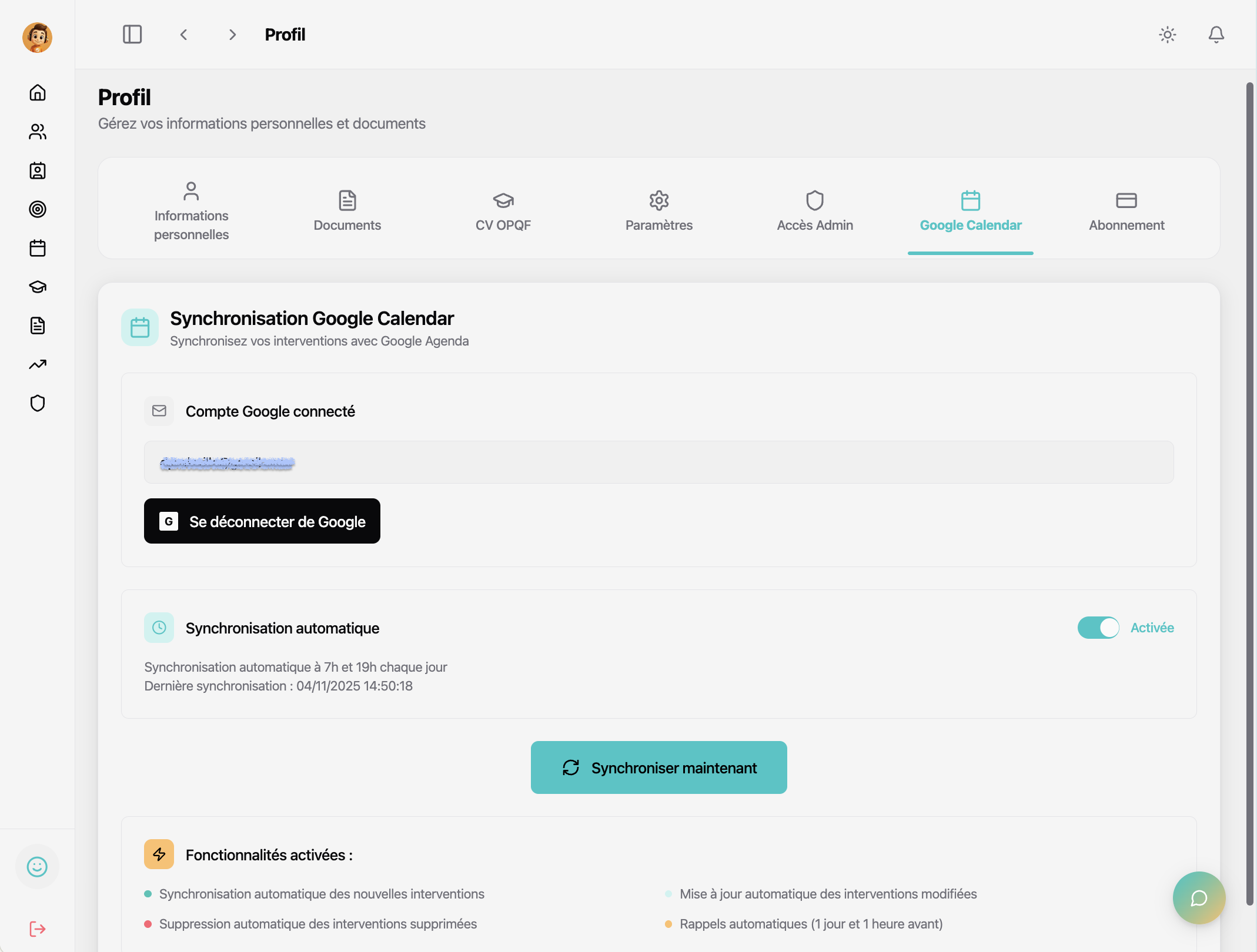 Événement Google Agenda créé automatiquement depuis Billy (planning synchronisé)